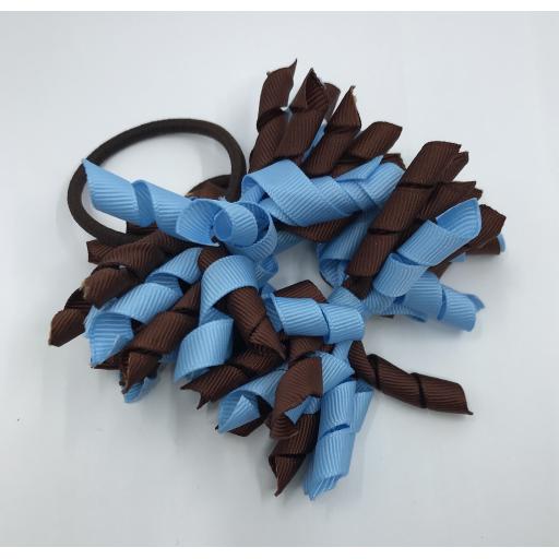 Brown and Blue Curly Corkers on Elastics (pair)