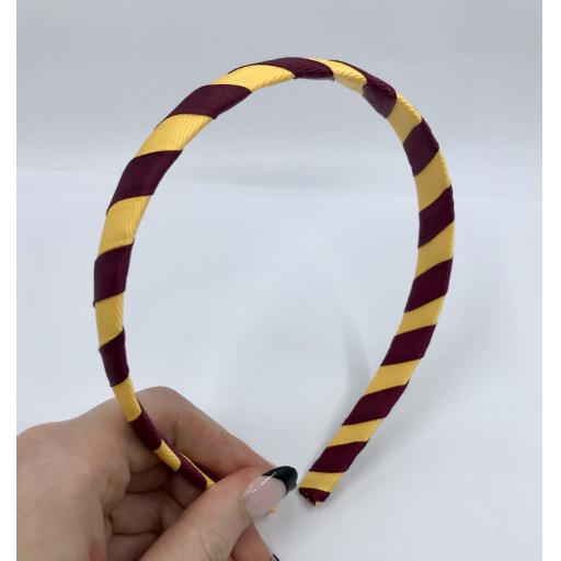 School Wine and Yellow Gold 1.8cm Striped Hairband