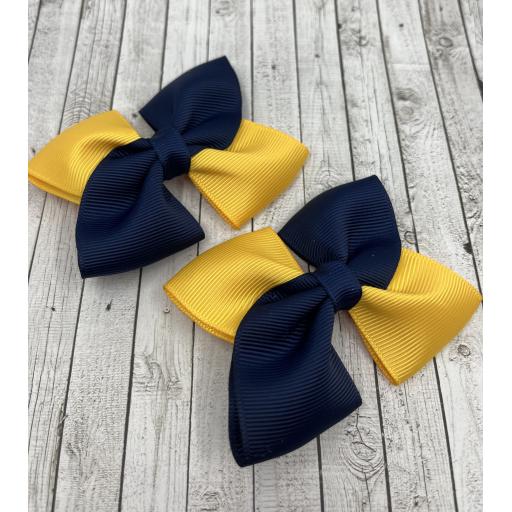 Navy and Yellow Gold Square Double with Bows on Clips (pair)