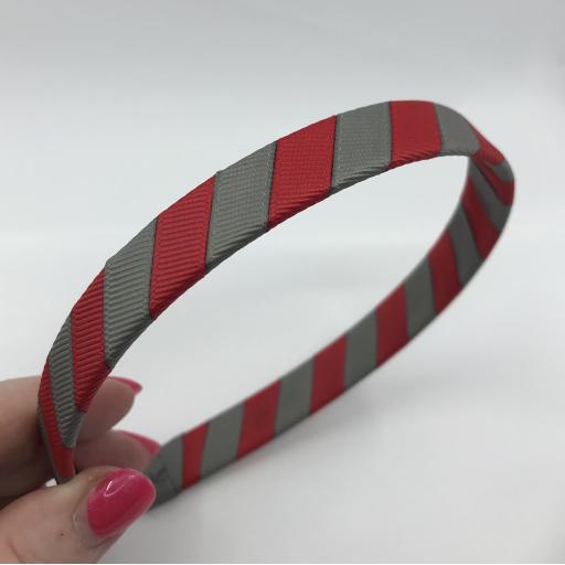 School Red and Grey 1.8cm Striped Hairband
