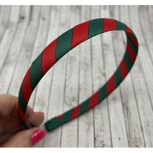 School Hunter Green and Red 1.8cm Striped Hairband
