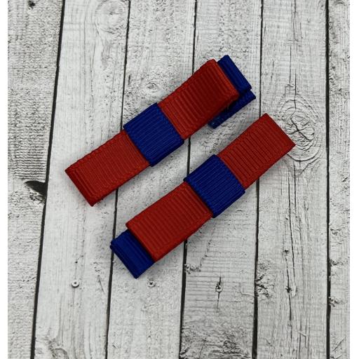 Small Straight Cobalt Blue and Red Bow on Clips (pair)