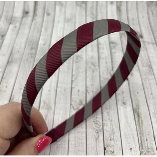 School Wine and Grey 1.8cm Striped Hairband