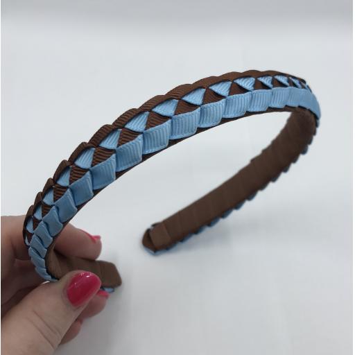 Brown and Blue 2cm Pleated Hairband