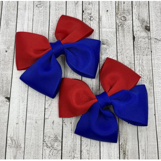 Cobalt Blue and Red Double Bows on Clips