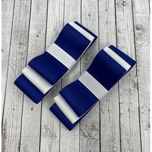 Cobalt Blue and White Straight bows on clips (pair)