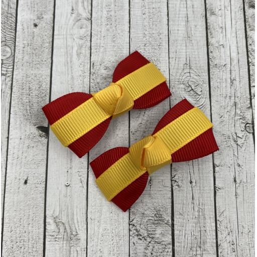 Itty Bitty Red and Yellow Gold Bow on Clips (pair)