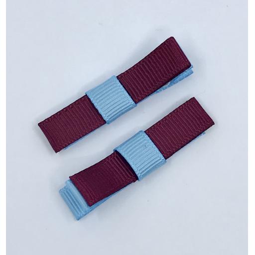 Small Straight Wine and Blue Bow on Clips (pair)