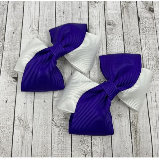 Purple and White Diagonal Double with Bows on Clips
