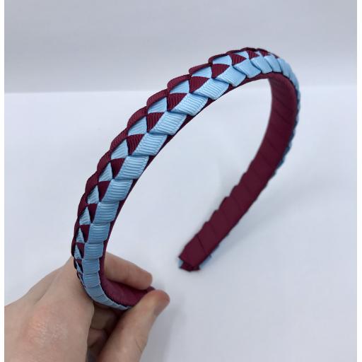 Wine and Blue 2cm Pleated Hairband