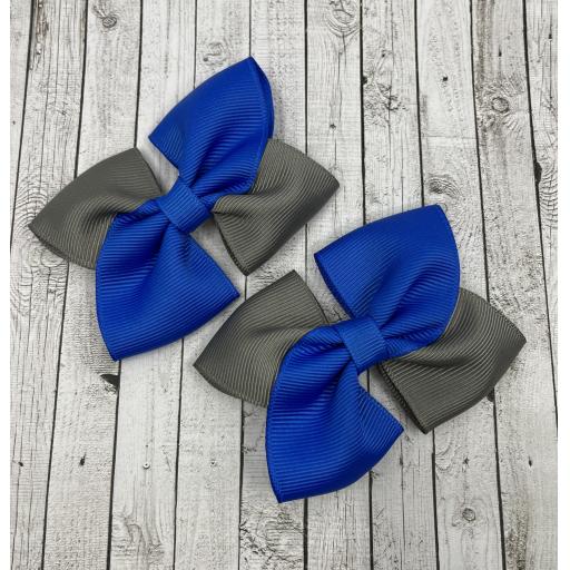 Royal Blue and Grey Square Double with Bows on Clips (pair)