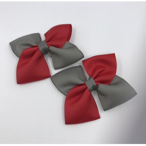 Red and Grey Square Bows on Clips (pair)