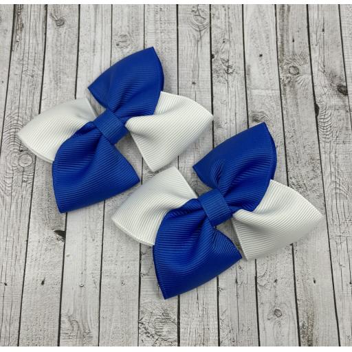 Royal Blue and White Square Double with Bows on Clips (pair)