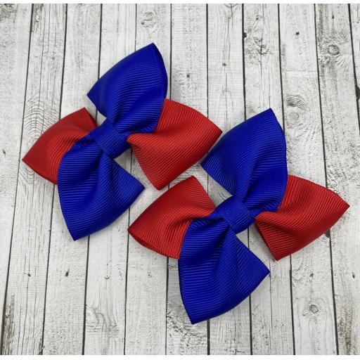 Cobalt Blue and Red Square Bows on Clips