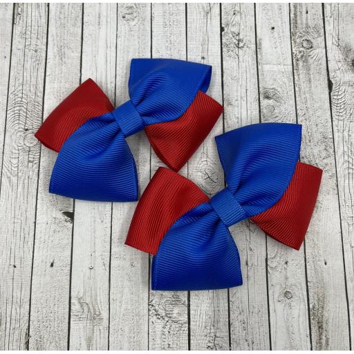 Royal Blue and Red Diagonal Double with Bows on Clips