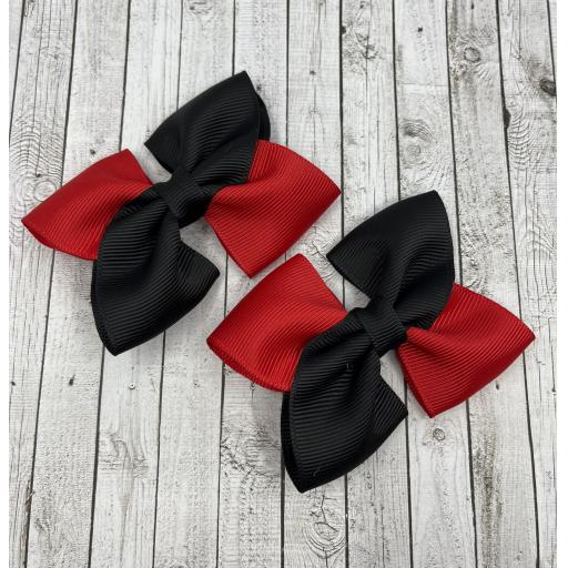 Black and Red Square Double with Bows on Clips (pair)