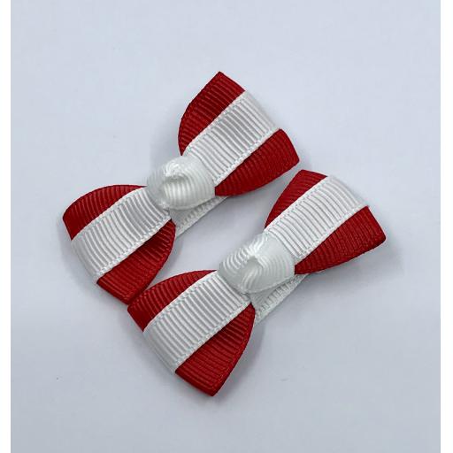 Itty Bitty Red and White Bow on Clips (pair)