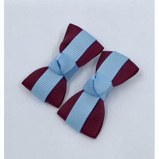 Itty Bitty Wine and Blue Bow on Clips (pair)