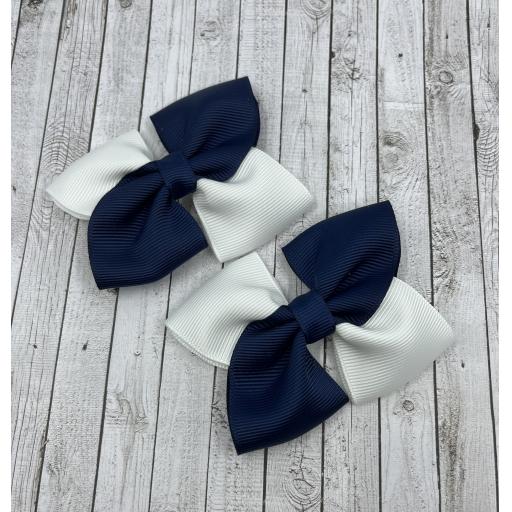 Navy and White Square Double with Bows on Clips (pair)