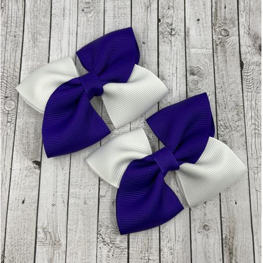 Purple and White Square Double with Bows on Clips