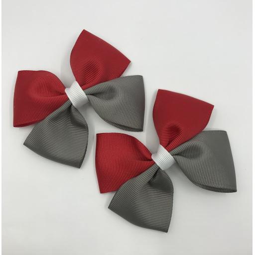 Red, Grey and White Double Bows on Clips