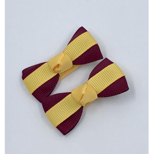 Itty Bitty Wine and Yellow Gold Bow on Clips (pair)