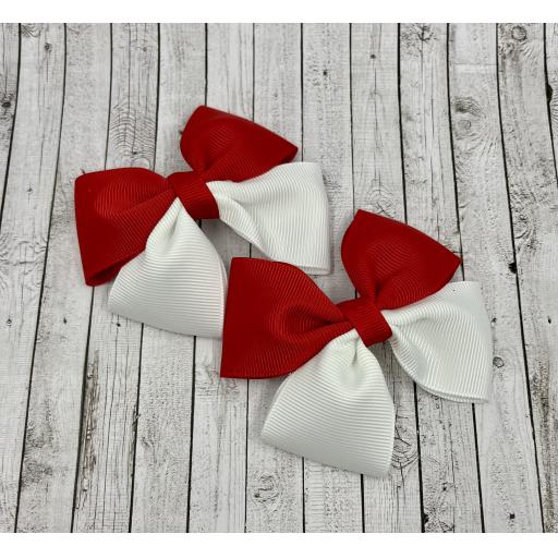 Red and White Double Bows on Clips